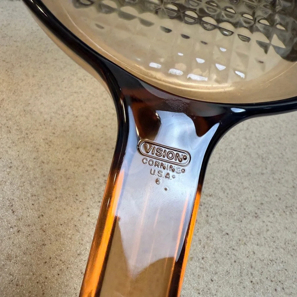 Vintage Visions Corning Amber Glass Skillet 7